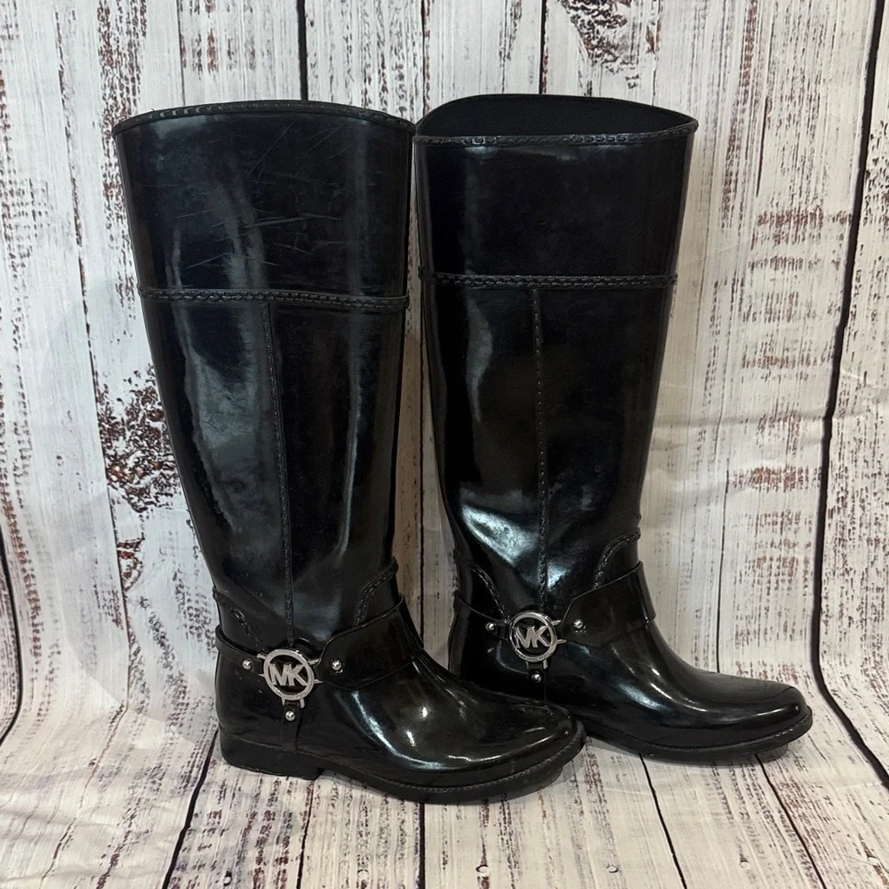 Michael Kors Shiny Black Rain Boots